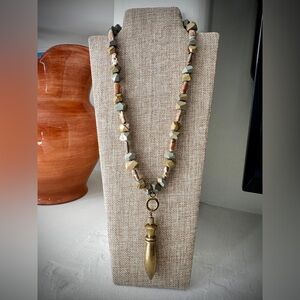 Multicolor Jasper Stone Necklace with Gold Pendulum.
